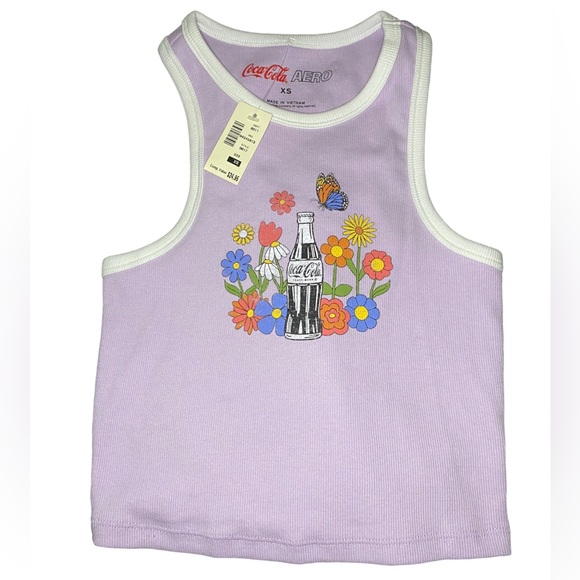 🆕 Coca-Cola® By Aéropostale Flower Bottle High-Neck Cropped Tank Size XS - Picture 1 of 6